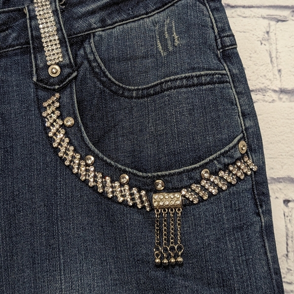 Style NY Paris Bling Denim Studded Gems Flare Wide Leg Jeans Women's Size 8 NWT - Picture 3 of 12